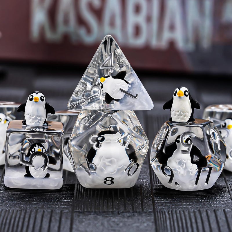 weyano Penguin Resin D&D Dice Set, 7-Piece Polyhedral Dice (D4, D6, D8, D10, D12, D20, D%) Dungeons and Dragons Dice Set - Image 3